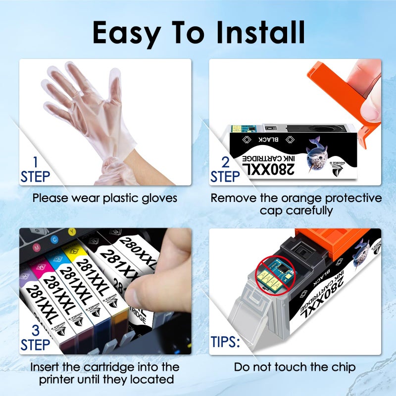 DOUBLE D Compatible 280 281 Ink Cartridge for Canon 280 281 PGI-280XXL CLI-281XXL for PIXMA TS8120 TS8220 TS8320 TS8100 TS8200 TS9300 TS9100 TS9120 (6Pack, 1PGBK, 1BK, 1C, 1M, 1Y, 1PB) - Image 5